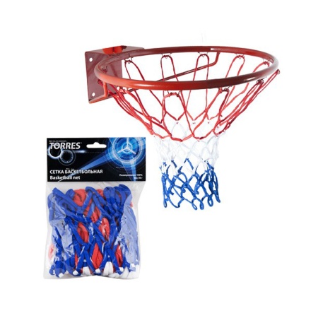 Купить Сетка баскетбольная Torres, нить 4 мм, бело-сине-красная в Бугульме 